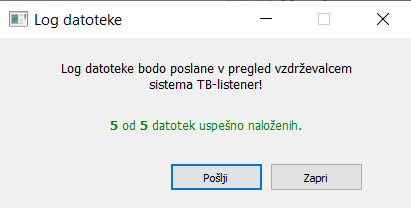 Uspešno poslane log datoteke